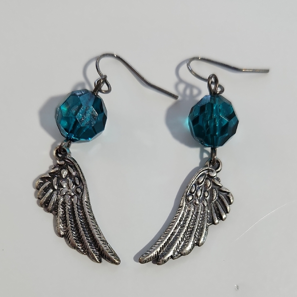 Celestial Silver and Blue Wing Earrings